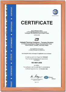 HTC Certificate - Tannery Division
